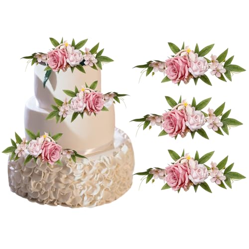 Belupai 3-teiliges Vorgefertigtes Kuchenaufsatz-Set, Künstliche Rosenblüten mit Grünen Blättern, Kuchendekorationsblumen, Vintage-Kuchenaufsätze mit Künstlichen Blumenblättern (B) von belupai