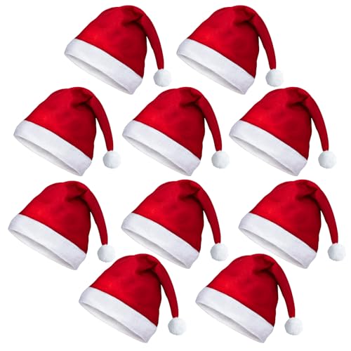 10 PCS Weihnachtsmützen Nikolausmütze Erwachsene: Weihnachtsmann Mütze Weihnachtsmütze Familie Rote Santa Mütze Perfekt für Weihnachtsmann kostüm Weihnachtsfeier Familienweihnachtliches Abendessen von benpen