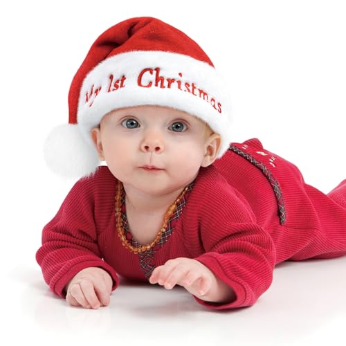 Weihnachtsmütze Baby Nikolausmütze Baby "My 1st Christmas"Plüsch Weihnachtsmann mütze Rote Santa Mütze Bequemes Dicker Klassischer nikolaus mütze aus Samt für Gedenken festliche Partys im neuen Jahr von benpen