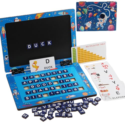 bephible Geburtstagsgeschenk für 4-jährige Kinder, interaktives Lernspielzeug, Mein erster Laptop, magnetisches Zeichenbrett aus Holz für Kleinkinder, Lernen, kreatives Spielen, 2–7 Jahre Blau von bephible