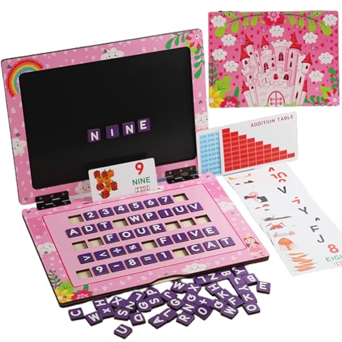 bephible Geburtstagsgeschenk für 4-jährige Kinder, interaktives Lernspielzeug, Mein erster Laptop, magnetisches Zeichenbrett aus Holz für Kleinkinder, Lernen, kreatives Spielen, 2–7 Jahre Rosa von bephible