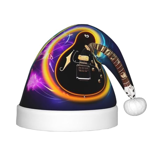 Berbo Magic E-Gitarre Weihnachtsmütze, Musikalisches Muster für Kinder, Unisex, Weihnachtsmannmütze, festlicher Helm, gemütliches Samtmaterial von berbo