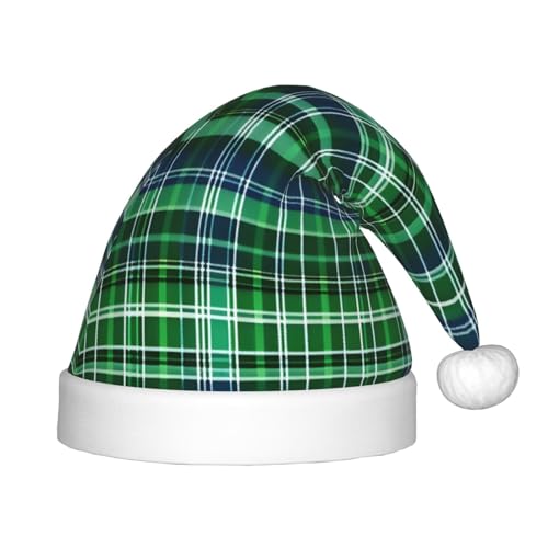 berbo Festliche Weihnachtsmütze für Kinder, Weihnachtszubehör, weich, warm, für Jungen und Mädchen (4-12 Jahre), Blau und Grün, Schottischer Tartan von berbo