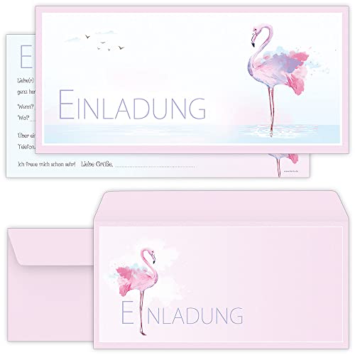 beriluDesign Flamingo Einladungskarten mit Umschlägen – 12er Set zum Geburtstagseinladungen für Kinder und Erwachsene von beriluDesign