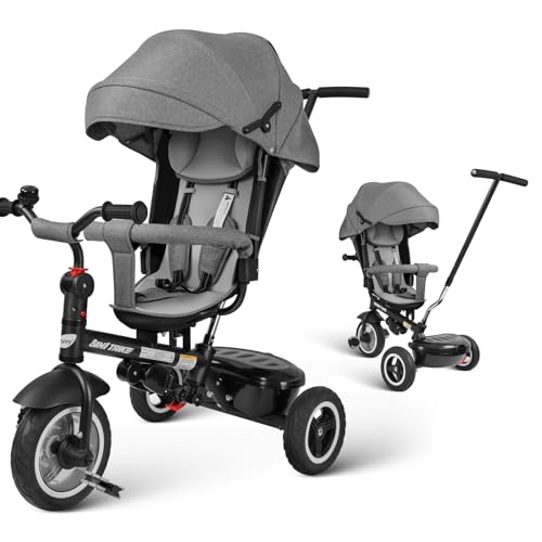 Dreirad 7-in-1 Kinderdreirad 360° mit drehbar Sitz und Verstellbarer Rücklehne, All-Terrain-Räder aus Gummi, Freilauffunktion von besrey