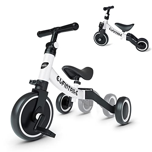 besrey 5 in 1 Laufräder Laufrad Kinderdreirad Dreirad Lauffahrrad Lauflernhilfe für Kinder ab 1 Jahre bis 4 Jahren - Weiß von besrey