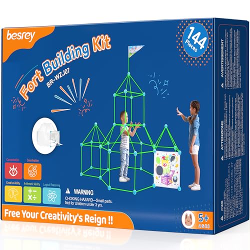 besrey DIY Höhle Kinder Konstruktionsspielzeug 144PCS mit Wurfspiel, Im Dunkeln Leuchtendes, besrey Kreatives Bauset Bauspielzeug für Kinder Höhle Bauen Indoor/Outdoor Spielzeug für 3+ Jahre von besrey