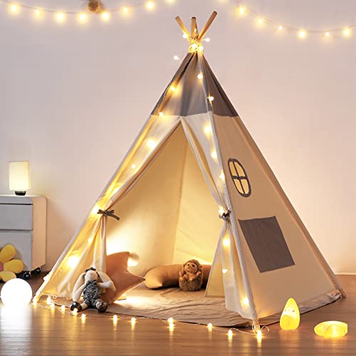 besrey Tipi Zelt für Kinder,Tippi Kinderzelt Kinderzelt für drinnen 100% Baumwolle Kindertipi Spielzelt Lesezelt Kuschelecke Kinderzimmer Deko (Grau) von besrey