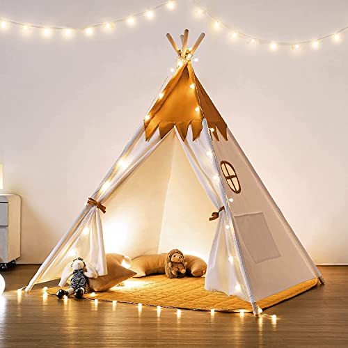 besrey Tipi Zelt für Kinder,Tippi Kinderzelt Tipi Zelt Indoor, Kinderzelt Outdoor aus Baumwolle mit Gepolsterter Decke & Lichterkette Kinder Zelte für Zimmer von besrey