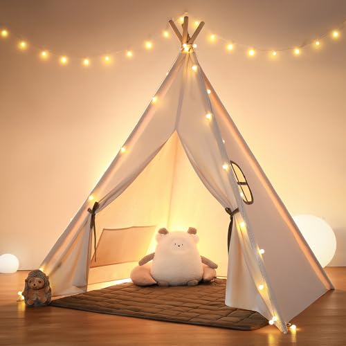 besrey Tipi Zelt für Kinder,Tippi Kinderzelt Kinderzelt Outdoor Kinderzimmer Mädchen kinderzelt für drinnen spielzelt Kinder (Weiß) von besrey