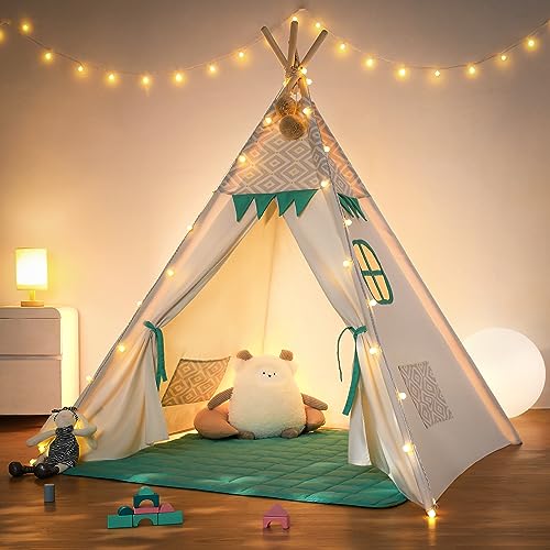 besrey Tipi Zelt für Kinder,Tippi Kinderzelt Kinderzelt für drinnen Kindertipi Spielzelt Lesezelt Kuschelecke Kinderzimmer Deko (Grün) von besrey