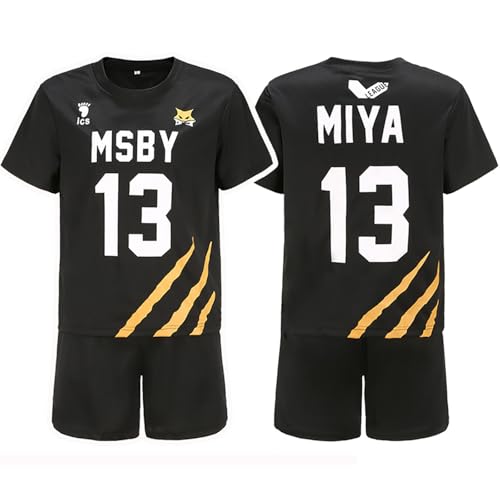 bi bi hou Anime Haikyuu Cosplay Kostüm Msby Trikot Set T-Shirt und Shorts Haikyuu Verkleidung Miya Atsumu Volleyball Club Uniform Jersey Weihnachten Halloween Karneval Party Sport Kostüm von bi bi hou