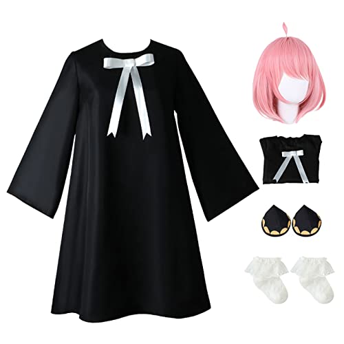 bi bi hou Anya Forger Cosplay Kostüm mit Perücke Anime Spy X Family Cosplay Kostüm Anya Cosplay Outfit Halloween Karneval Party Bühnenauftritt Kostüm für Erwachsene von bi bi hou