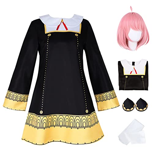 bi bi hou Anya Forger Cosplay Kostüm mit Perücke Anime Spy X Family Cosplay Kostüm Anya Cosplay Outfit Halloween Karneval Party Bühnenauftritt Kostüm für Erwachsene von bi bi hou