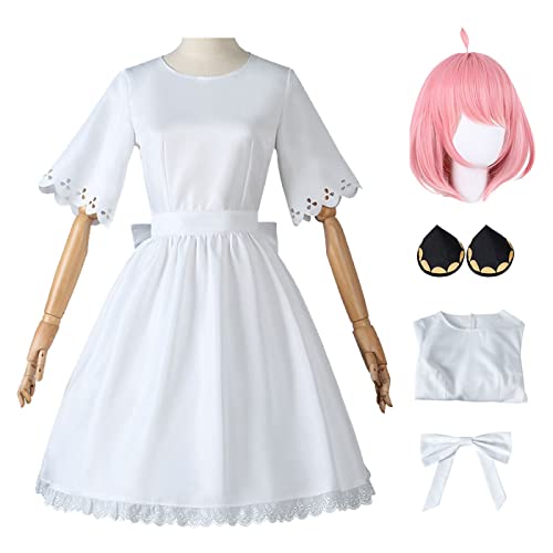 bi bi hou Anya Forger Cosplay Kostüm mit Perücke Anime Spy X Family Cosplay Kostüm Anya Cosplay Outfit Halloween Karneval Party Bühnenauftritt Kostüm für Erwachsene von bi bi hou