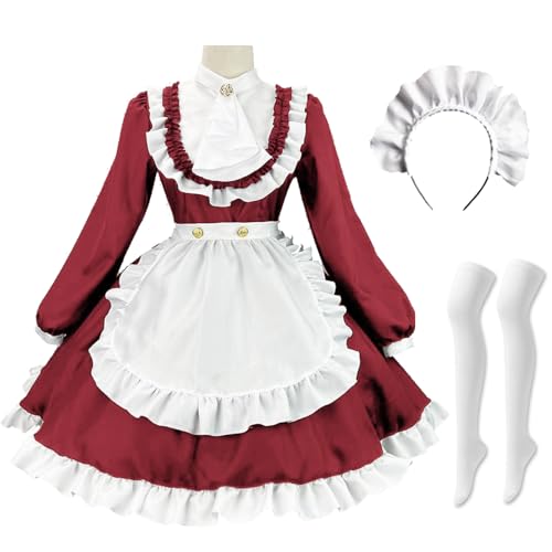 bi bi hou Britisches Maid Dress Damen Anime Outfit Maid Kleid Niedliche Lolita Kleid Dienstmädchen Kostüm für Café Restaurant Halloween Karneval Cosplay Maid Kostüm Komplettes Set Größe S-5XL von bi bi hou