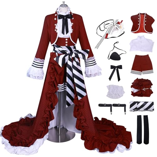 bi bi hou Ciel Cosplay Kostüm Set mit Perücke Anime Kuroshitsuji Verkleidung Ciel Phantomhive Uniform Rot Weihnachten Halloween Karneval Party Bühnenauftritt Kostüm Gothic von bi bi hou