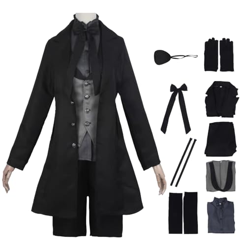 bi bi hou Ciel Cosplay Kostüm Set mit Perücke Anime Kuroshitsuji Verkleidung Ciel Phantomhive Uniform Weihnachten Halloween Karneval Party Bühnenauftritt Kostüm Schwarz Gothic von bi bi hou