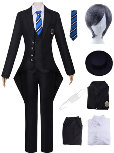 bi bi hou Ciel Cosplay Kostüm Set mit Perücke und Hut Anime Kuroshitsuji Verkleidung Ciel Phantomhive Schuluniform Weihnachten Halloween Karneval Party Bühnenauftritt Kostüm von bi bi hou