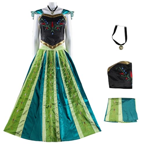 bi bi hou Damen Anna Prinzessin Kleid mit Perücke Schneekönigin Verkleidung Prinzessin Anna Cosplay Kostüm Weihnachten Halloween Karneval Party Bühnenauftritt Kostüm für Erwachsene von bi bi hou