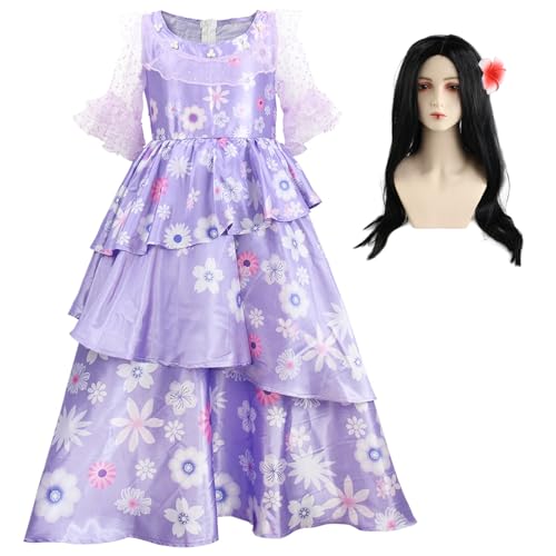 bi bi hou Damen Isabela Kostüm mit Perücke Anime Phantasie Magie Mirabel Isabela Cosplay Verkleidung Princess Kleid Geburtstag Weihnachten Party Halloween Karneval Kostüm Erwachsene von bi bi hou