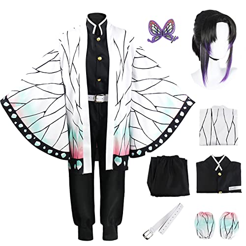 bi bi hou Damen Kocho Shinobu Cosplay Kostüm mit Perücke Anime Kimetsu no Yaiba Cosplay Kostüm Kochou Shinobu Kimono Weihnachten Halloween Karneval Party Performance Kostüm Erwachsene von bi bi hou