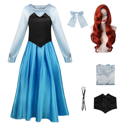 bi bi hou Damen Prinzessin Ariel Kleid mit Zubehör Perücke Ariel Cosplay Verkleidung Prinzessin Kostüm Weihnachten Halloween Karneval Party Bühnenauftritt Kostüm für Erwachsene von bi bi hou