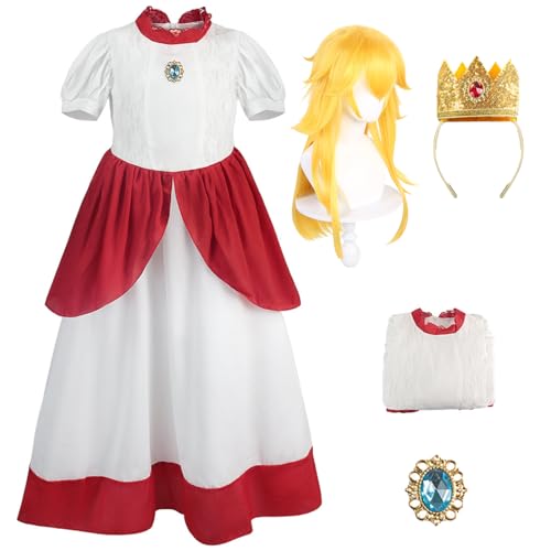 bi bi hou Damen Prinzessin Peach Kleid mit Zubehör Perücke Peach Cosplay Verkleidung Prinzessin Kostüm Rosa/Weiß Weihnachten Halloween Karneval Party Bühnenauftritt Kostüm für Erwachsene von bi bi hou