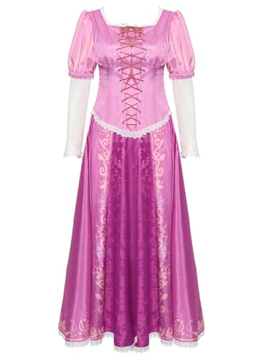 bi bi hou Damen Prinzessin Rapunzel Kleid mit Perücke Rapunzel Cosplay Verkleidung Prinzessin Kostüm Weihnachten Halloween Karneval Party Bühnenauftritt Kostüm für Erwachsene von bi bi hou