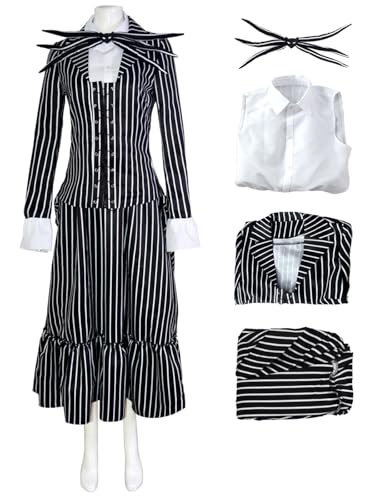 bi bi hou Damen Sally Jack Skellington Cosplay Kostüm Set Skelett Braut Sally Verkleidung Schwarz und Weiß Gestreifter Anzug Uniform Gothic Halloween Karneval Party Bühnenauftritt Kostüm bi bi hou Damen Sally Jack Skellington Cosplay Kostüm Set Skelett Braut Sally Verkleidung Schwarz und Weiß Gestreifter Anzug Uniform Gothic Halloween Karneval Party Bühnenauftritt Kostüm von bi bi hou
