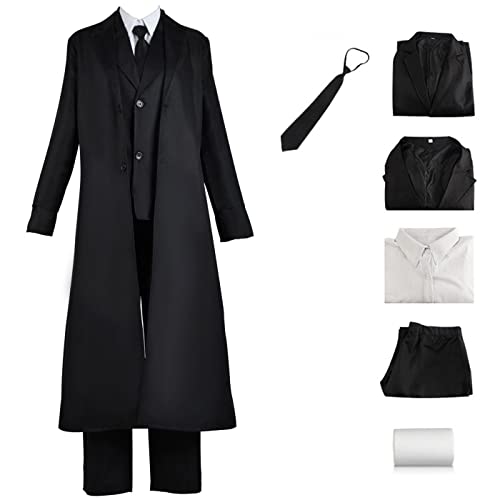 bi bi hou Dazai Osamu Cosplay Kostüm Komplettes Set mit Perücke Anime Bungo Stray Dogs Cosplay Verkleidung Osamu Dazai Schwarz Uniform Halloween Karneval Party Bühnenauftritt Kostüm Erwachsene von bi bi hou