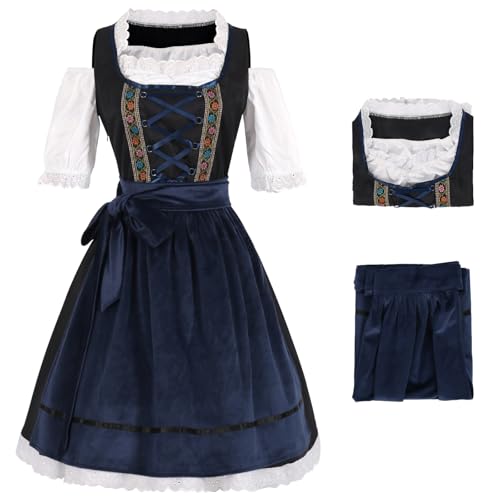 bi bi hou Dirndl Damen Midi Oktoberfest Outfit Trachtenkleid 2 Teilig Dirndlkleider Dirndlschürze Bayerisches Kostüm Maid Dress Halloween Karneval Party Bühnenauftritt Kostüm von bi bi hou