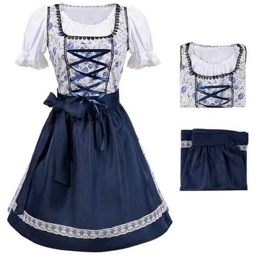 bi bi hou Dirndl Damen Midi Oktoberfest Outfit Trachtenkleid 2 Teilig Dirndlkleider Dirndlschürze Bayerisches Kostüm Maid Dress Halloween Karneval Party Bühnenauftritt Kostüm von bi bi hou