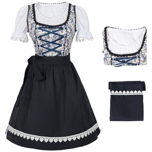 bi bi hou Dirndl Damen Midi Oktoberfest Outfit Trachtenkleid 2 Teilig Dirndlkleider Dirndlschürze Bayerisches Kostüm Maid Dress Halloween Karneval Party Bühnenauftritt Kostüm von bi bi hou