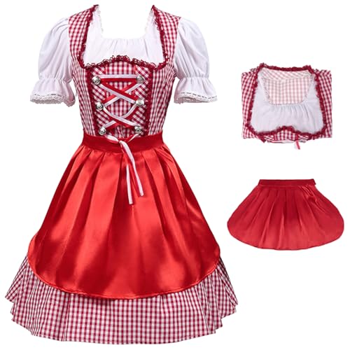 bi bi hou Dirndl Damen Midi Oktoberfest Outfit Trachtenkleid 2 Teilig Dirndlkleider Dirndlschürze Bayerisches Kostüm Maid Dress Halloween Karneval Party Bühnenauftritt Kostüm von bi bi hou