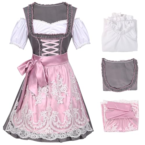 bi bi hou Dirndl Damen Midi Oktoberfest Outfit Trachtenkleid 2 Teilig Dirndlkleider Dirndlschürze Bayerisches Kostüm Maid Dress Halloween Karneval Party Bühnenauftritt Kostüm von bi bi hou