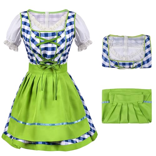 bi bi hou Dirndl Damen Midi Oktoberfest Outfit Trachtenkleid 2 Teilig Trachtenrock Dirndlschürze Bayerisches Kostüm Dirndlkleider Maid Dress Halloween Karneval Party Bühnenauftritt Kostüm von bi bi hou