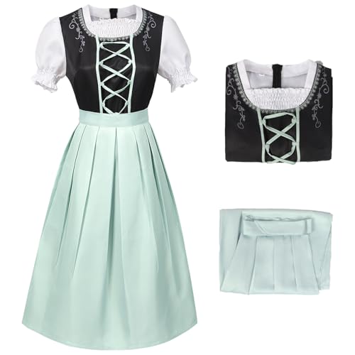 bi bi hou Dirndl Damen Midi Oktoberfest Outfit Trachtenkleid 2 Teilig Trachtenrock Dirndlschürze Bayerisches Kostüm Dirndlkleider Maid Dress Halloween Karneval Party Bühnenauftritt Kostüm von bi bi hou