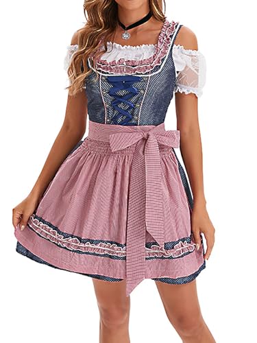 bi bi hou Dirndl Damen Midi Oktoberfest Outfit Trachtenkleid 3 Teilig Trachtenrock Dirndlbluse Dirndlschürze Bayerisches Kostüm Dirndlkleider Maid Dress Halloween Karneval Party Kostüm von bi bi hou