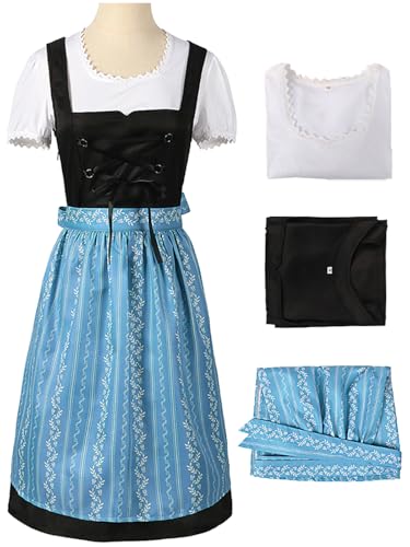 bi bi hou Dirndl Damen Midi Oktoberfest Outfit Trachtenkleid 3 Teilig Trachtenrock Dirndlbluse Dirndlschürze Bayerisches Kostüm Dirndlkleider Maid Dress Halloween Karneval Party Kostüm von bi bi hou