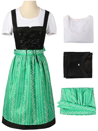 bi bi hou Dirndl Damen Midi Oktoberfest Outfit Trachtenkleid 3 Teilig Trachtenrock Dirndlbluse Dirndlschürze Bayerisches Kostüm Dirndlkleider Maid Dress Halloween Karneval Party Kostüm von bi bi hou