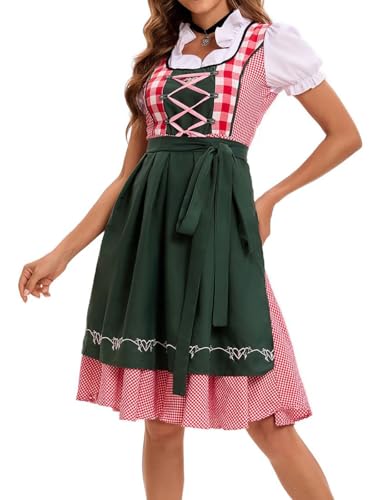 bi bi hou Dirndl Damen Midi Trachtenkleid 3 Teilig Trachtenrock Dirndlbluse Dirndlschürze Bayerisches Kostüm Oktoberfest Outfit Dirndlkleider Halloween Karneval Party Bühnenauftritt Kostüm S-5XL von bi bi hou