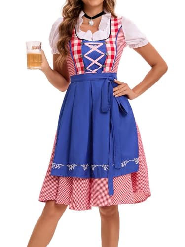 bi bi hou Dirndl Damen Midi Trachtenkleid 3 Teilig Trachtenrock Dirndlbluse Dirndlschürze Bayerisches Kostüm Oktoberfest Outfit Dirndlkleider Halloween Karneval Party Bühnenauftritt Kostüm S-5XL von bi bi hou