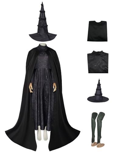 bi bi hou Elphaba Cosplay Kostüm Wicked Hexe Elphaba Verkleidung Hexen Kostüm Elphaba Uniform Schwarz Gothic Weihnachtstag Halloween Karneval Party Bühnenauftritt Kostüm Erwachsene von bi bi hou