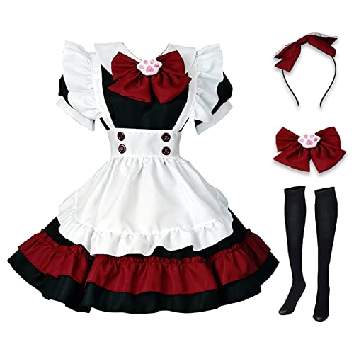 bi bi hou French Maid Dress Anime Maid Cosplay Kleid 5pcs Set Vampir Dienstmädchen Outfit Set Niedliche Lolita Kleid Dienstmädchen Kostüm für Halloween Karneval Maid Kostüm von bi bi hou