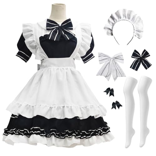 bi bi hou French Maid Dress Damen Anime Outfit Maid Kleid Niedliche Lolita Kleid Dienstmädchen Kostüm für Café Restaurant Halloween Karneval Cosplay Maid Kostüm Komplettes Set Größe S-5XL von bi bi hou