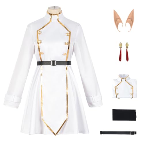 bi bi hou Frieren Cosplay Kostüm Set mit Perücke Anime Frieren at the Funeral Verkleidung Frieren Cosplay Costume Winterkleidung Halloween Karneval Weihnachten Party Kostüm für Erwachsene von bi bi hou