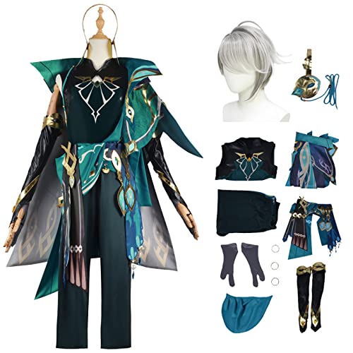 bi bi hou Genshin Impact Alhaitham Cosplay Kostüm Set mit Perücke Genshin Alhaitham Cosplay Verkleidung Alhaitham Cosplay Uniform Halloween Karneval Party Bühnenauftritt Kostüm Erwachsene von bi bi hou