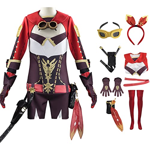 bi bi hou Genshin Impact Amber Cosplay Kostüm Komplettes Set mit Perücke Genshin Amber Cosplay Verkleidung Amber Cosplay Uniform Halloween Karneval Party Bühnenauftritt Kostüm Erwachsene von bi bi hou