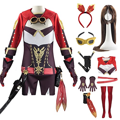 bi bi hou Genshin Impact Amber Cosplay Kostüm Komplettes Set mit Perücke Genshin Amber Cosplay Verkleidung Amber Cosplay Uniform Halloween Karneval Party Bühnenauftritt Kostüm Erwachsene von bi bi hou